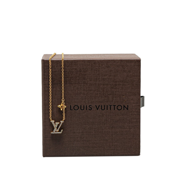 ルイ ヴィトン モノグラム フラワー アイコニック ネックレス M00596 ゴールド メッキ ラインストーン レディース LOUIS VUITTON 【中古】