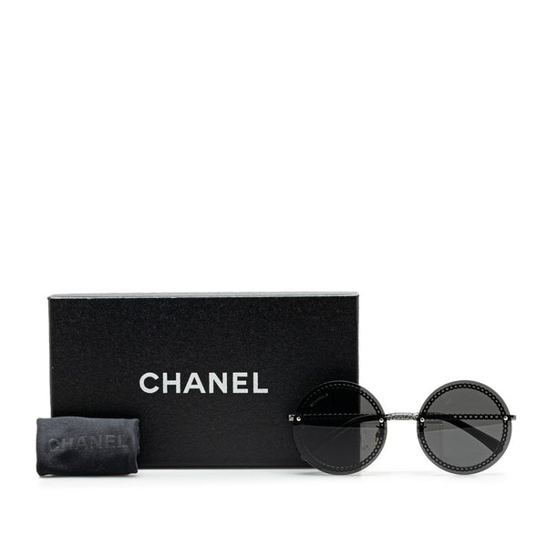 シャネル ココマーク ラウンドチェーン サングラス ブラック プラスチック メタル レディース CHANEL 【中古】