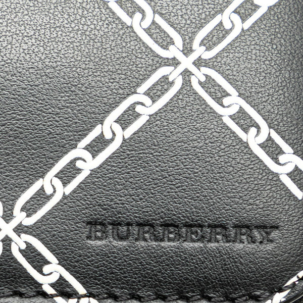 バーバリー チェーン モチーフ ラウンドファスナー 長財布 ブラック ホワイト レザー レディース BURBERRY 【中古】