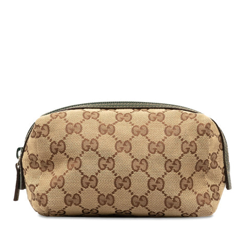 グッチ GGキャンバス ポーチ ベージュ グリーン キャンバス レザー レディース GUCCI 【中古】