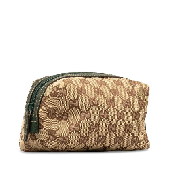 グッチ GGキャンバス ポーチ ベージュ グリーン キャンバス レザー レディース GUCCI 【中古】