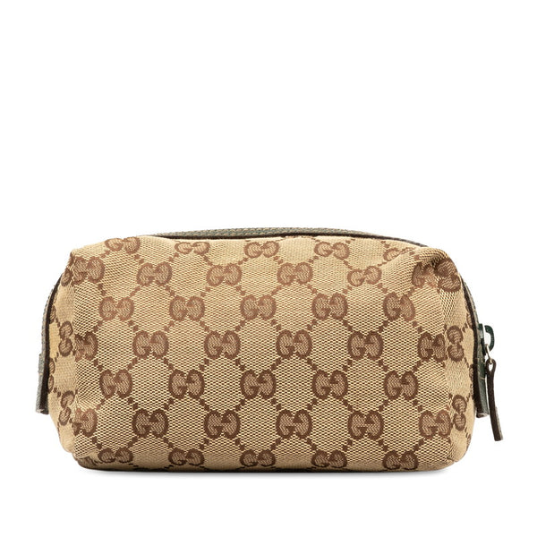 グッチ GGキャンバス ポーチ ベージュ グリーン キャンバス レザー レディース GUCCI 【中古】