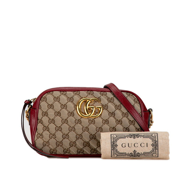 グッチ GGマーモント GGキャンバス スモール 斜め掛け ショルダーバッグ 447632 レッド ベージュ キャンバス レザー レディース GUCCI 【中古】