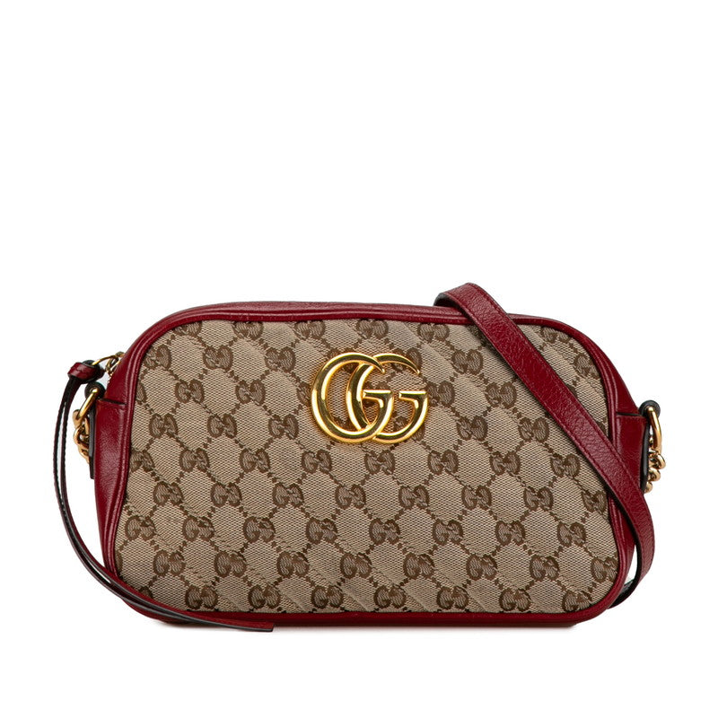 グッチ GGマーモント GGキャンバス スモール 斜め掛け ショルダーバッグ 447632 レッド ベージュ キャンバス レザー レディース GUCCI 【中古】