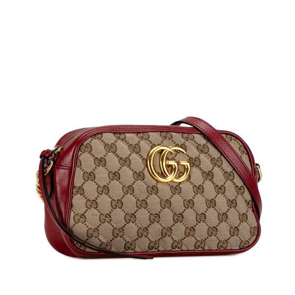 グッチ GGマーモント GGキャンバス スモール 斜め掛け ショルダーバッグ 447632 レッド ベージュ キャンバス レザー レディース GUCCI 【中古】