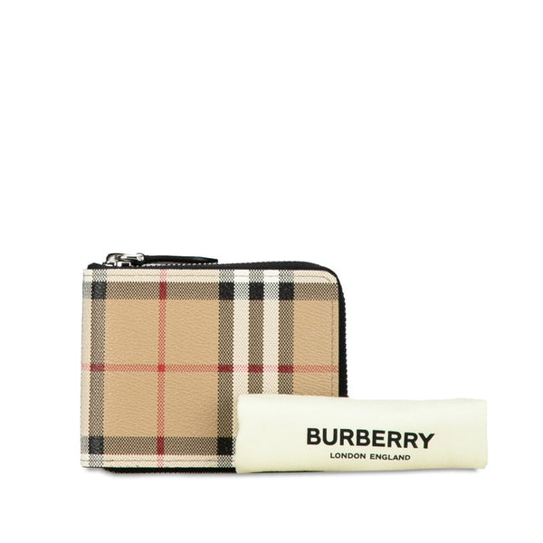 バーバリー ノバチェック ラウンドファスナー 二つ折り財布 ベージュ PVC レザー レディース BURBERRY 【中古】