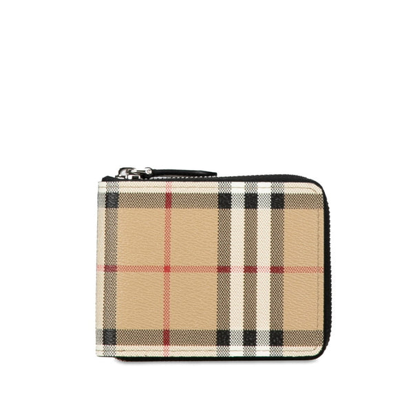 バーバリー ノバチェック ラウンドファスナー 二つ折り財布 ベージュ PVC レザー レディース BURBERRY 【中古】