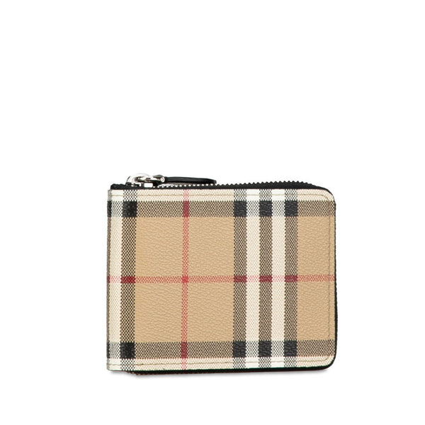 バーバリー ノバチェック ラウンドファスナー 二つ折り財布 ベージュ PVC レザー レディース BURBERRY 【中古】