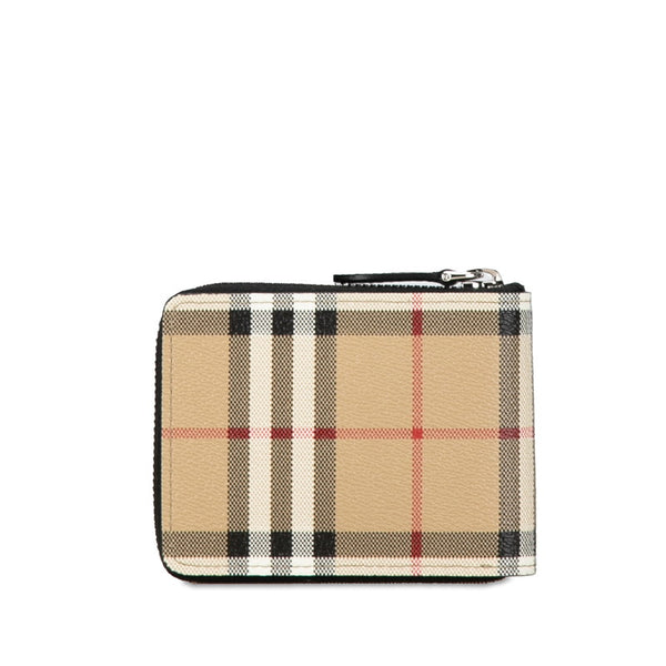 バーバリー ノバチェック ラウンドファスナー 二つ折り財布 ベージュ PVC レザー レディース BURBERRY 【中古】