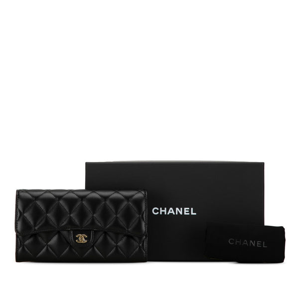 シャネル クラシック ロングフラップ ウォレット 長財布 AP0241 ブラック ラムスキン レディース CHANEL 【中古】