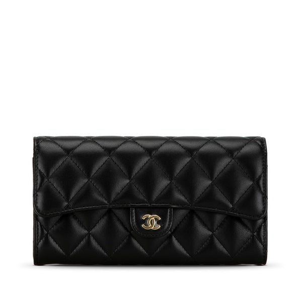 シャネル クラシック ロングフラップ ウォレット 長財布 AP0241 ブラック ラムスキン レディース CHANEL 【中古】