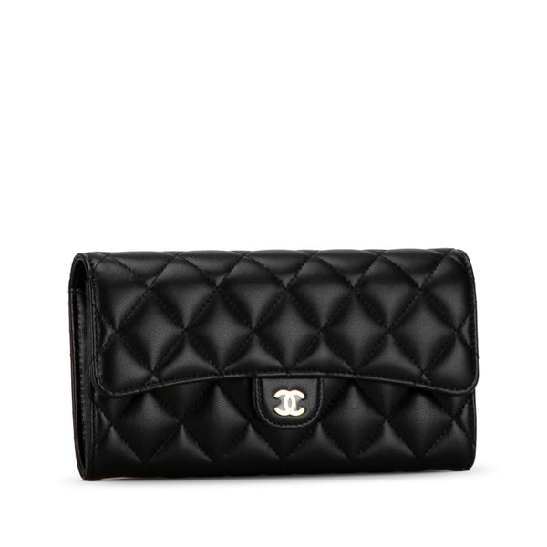 シャネル クラシック ロングフラップ ウォレット 長財布 AP0241 ブラック ラムスキン レディース CHANEL 【中古】