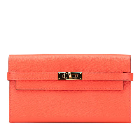 エルメス ケリーウォレット ロング 長財布 ローズジャイプールサーモン ピンク ヴォーエプソン レディース HERMES 【中古】