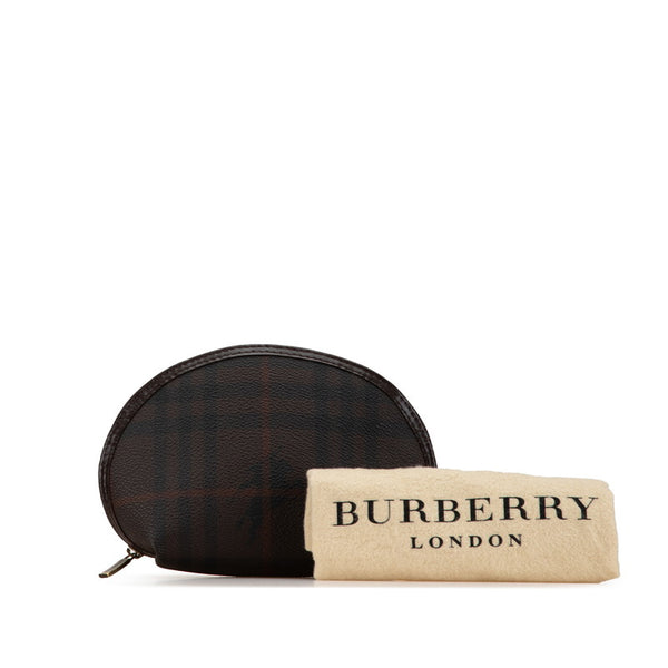 バーバリー ノバチェック シャドーホース アクセサリーポーチ ダークブラウン PVC レザー レディース BURBERRY 【中古】