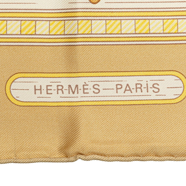 エルメス カレ90 JEUX DE PAILLE 藁遊び スカーフ ベージュ ピンク シルク レディース HERMES 【中古】