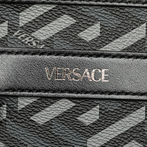 ヴェルサーチェ ラ グレカ ポーチ ブラック カーキグリーン PVC レザー レディース VERSACE 【中古】