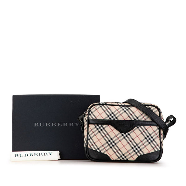 バーバリー ノバチェック ショルダーバッグ ベージュ ブラック キャンバス レザー レディース BURBERRY 【中古】