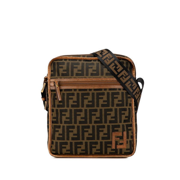 フェンディ ズッカ 斜め掛け ショルダーバッグ 7VA152 カーキ ブラウン キャンバス レザー レディース FENDI 【中古】
