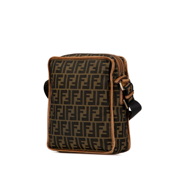 フェンディ ズッカ 斜め掛け ショルダーバッグ 7VA152 カーキ ブラウン キャンバス レザー レディース FENDI 【中古】