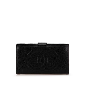 シャネル ココマーク がま口 長財布 ブラック キャビアスキン レディース CHANEL 【中古】