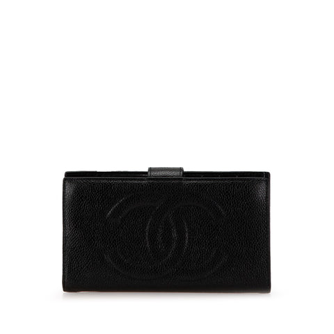 シャネル ココマーク がま口 長財布 ブラック キャビアスキン レディース CHANEL 【中古】