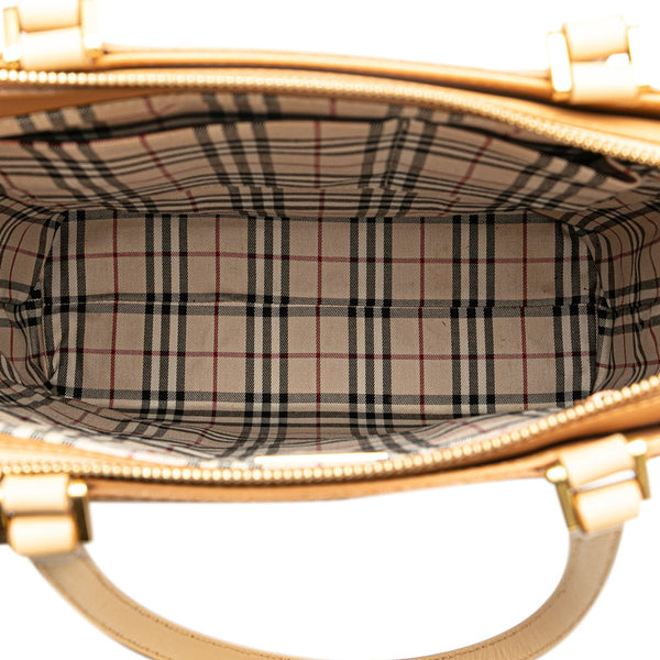 バーバリー ノバチェック トートバッグ ベージュ レザー レディース BURBERRY 【中古】