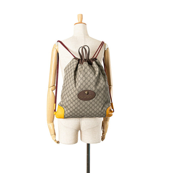 グッチ GGスプリーム タイガーヘッド ドローストリング リュック バックパック 473872 ベージュ ブラウン PVC レザー レディース GUCCI 【中古】