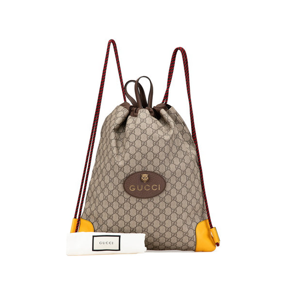 グッチ GGスプリーム タイガーヘッド ドローストリング リュック バックパック 473872 ベージュ ブラウン PVC レザー レディース GUCCI 【中古】