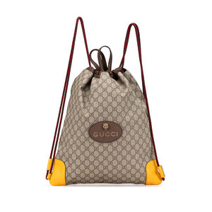 グッチ GGスプリーム タイガーヘッド ドローストリング リュック バックパック 473872 ベージュ ブラウン PVC レザー レディース GUCCI 【中古】