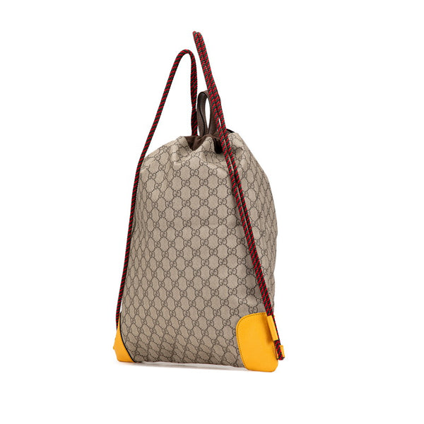 グッチ GGスプリーム タイガーヘッド ドローストリング リュック バックパック 473872 ベージュ ブラウン PVC レザー レディース GUCCI 【中古】