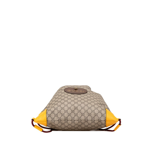 グッチ GGスプリーム タイガーヘッド ドローストリング リュック バックパック 473872 ベージュ ブラウン PVC レザー レディース GUCCI 【中古】