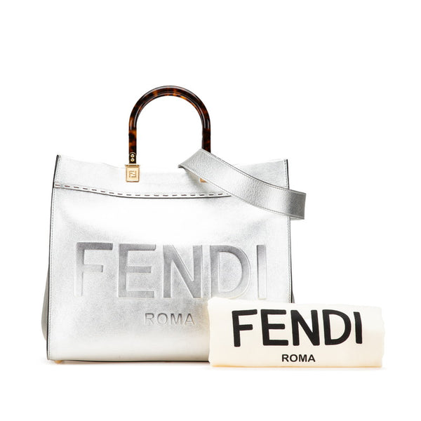 フェンディ サンシャイン ミディアム  トートバッグ ショルダーバッグ 2WAY 8BH386 シルバー カーフレザー レディース FENDI 【中古】