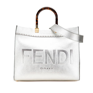 フェンディ サンシャイン ミディアム  トートバッグ ショルダーバッグ 2WAY 8BH386 シルバー カーフレザー レディース FENDI 【中古】