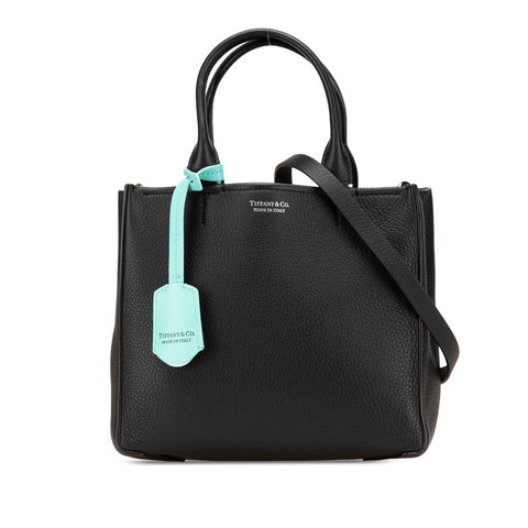 ティファニー ミニ ショッピング ハンドバッグ ショルダーバッグ 2WAY ブラック ティファニーブルー レザー レディース TIFFANY&Co. 【中古】