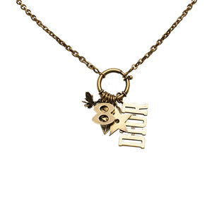 ディオール ロゴ 蜂 8 ハート スター クローバー ネックレス アンティークゴールド メッキ レディース Dior 【中古】