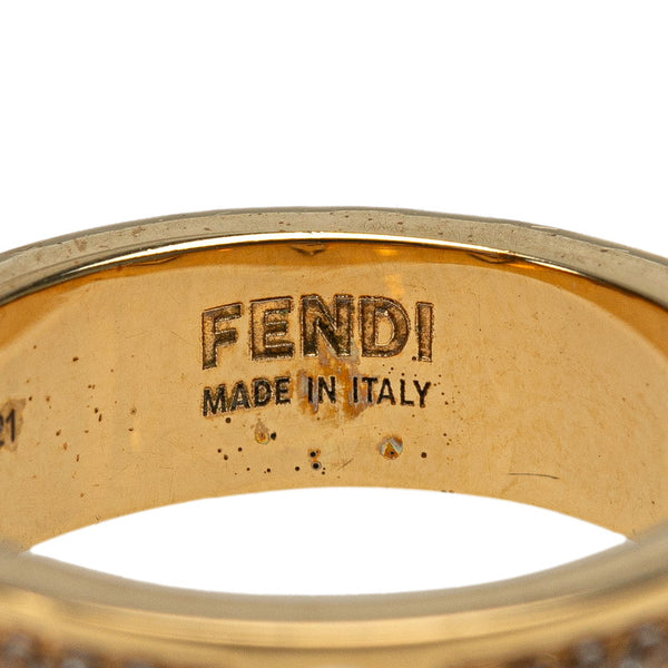 フェンディ エフイズ Fロゴ ラインストーン リング 指輪 #M ゴールド メッキ レディース FENDI 【中古】