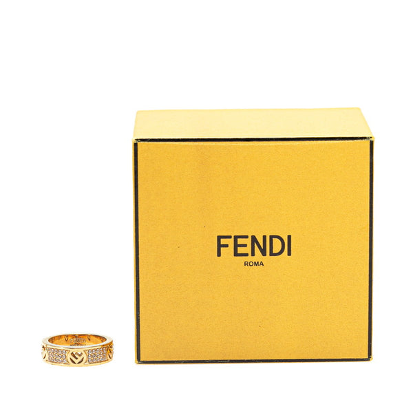 フェンディ エフイズ Fロゴ ラインストーン リング 指輪 #M ゴールド メッキ レディース FENDI 【中古】