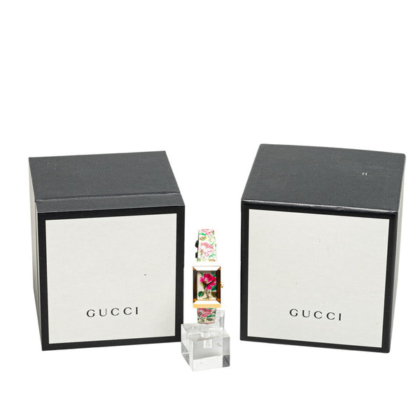 グッチ Gフレーム フローラル 腕時計 YA147406 クオーツ シェル文字盤 ステンレススチール レザー レディース GUCCI 【中古】