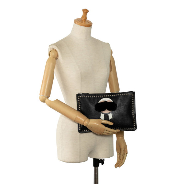 フェンディ カールラガーフェルド クラッチバッグ 7N0078 52P ブラック レザー レディース FENDI 【中古】