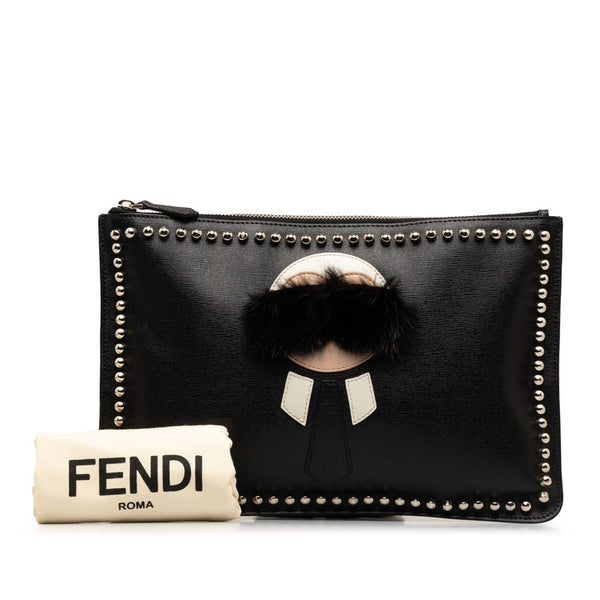 フェンディ カールラガーフェルド クラッチバッグ 7N0078 52P ブラック レザー レディース FENDI 【中古】