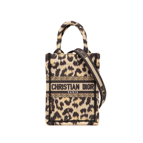 ディオール レオパード ブックトート ミニ トートバッグ ショルダーバッグ 2WAY ベージュ ブラック キャンバス レディース Dior 【中古】