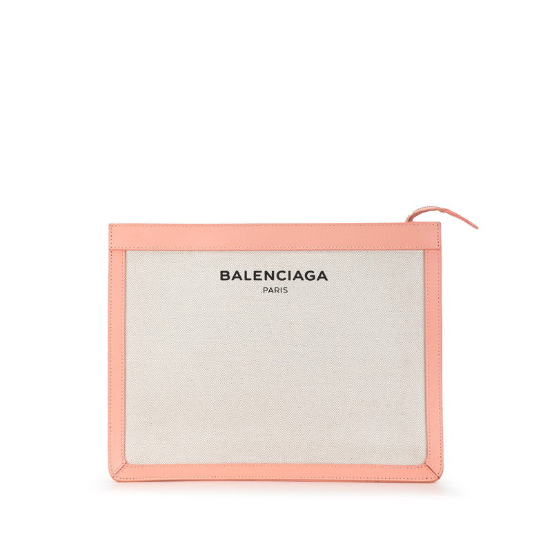 バレンシアガ クラッチバッグ セカンドバッグ 410119 アイボリー ピンク キャンバス レザー レディース BALENCIAGA 【中古】