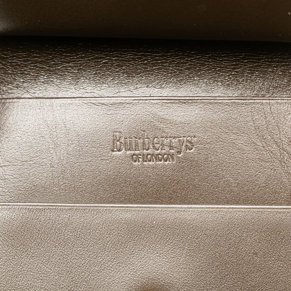 バーバリー ノバチェック シャドーホース がま口 二つ折り財布 ブラウン キャンバス レザー レディース BURBERRY 【中古】