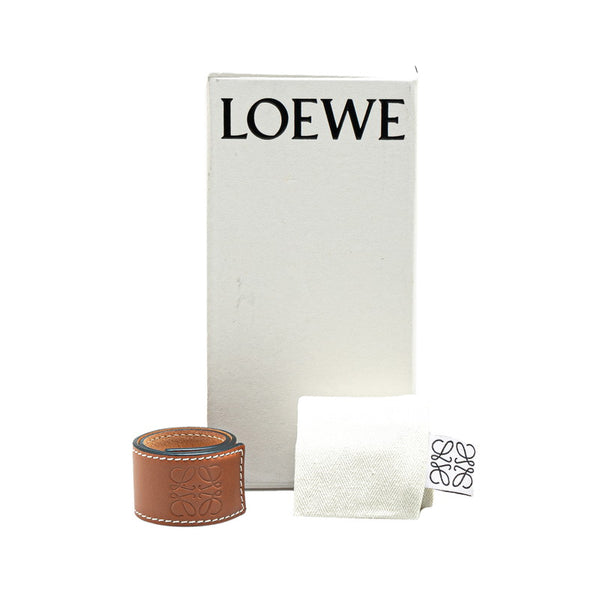 ロエベ アナグラムロゴ スラップ スモール ブレスレット バングル タン レザー レディース LOEWE 【中古】