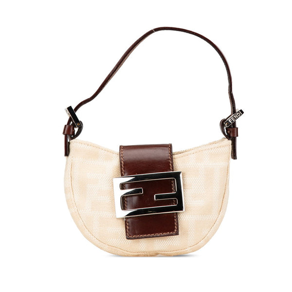 フェンディ ズッカ ミニクロワッサン ハンドバッグ 26673 ベージュ ブラウン キャンバス レザー レディース FENDI 【中古】