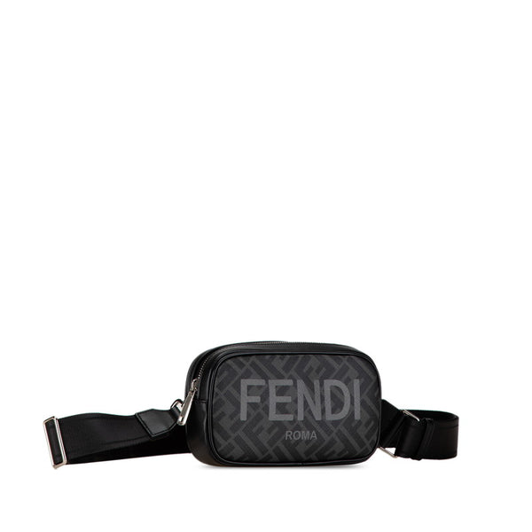 フェンディ ズッカ ロゴ カメラケース スモール ショルダーバッグ 7M0285 ブラック PVC レザー レディース FENDI 【中古】