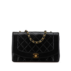 シャネル ダイアナマトラッセ25 ココマーク チェーン ショルダーバッグ ブラック ラムスキン レディース CHANEL 【中古】