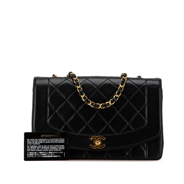 シャネル ダイアナマトラッセ25 ココマーク チェーン ショルダーバッグ ブラック ラムスキン レディース CHANEL 【中古】