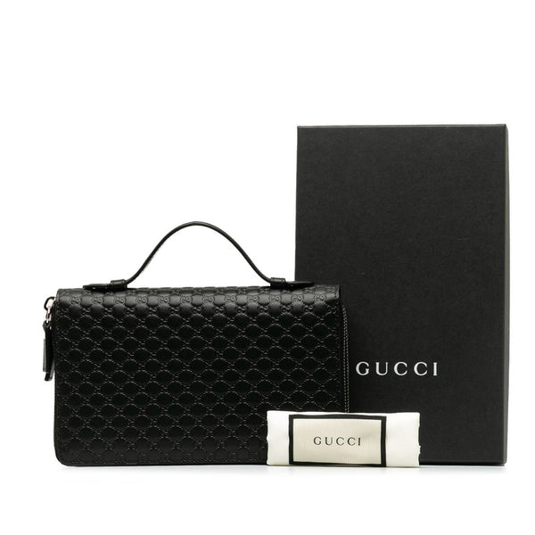 グッチ マイクログッチシマ オーガナイザー 長財布 トラベルケース 449246 ブラック レザー レディース GUCCI 【中古】