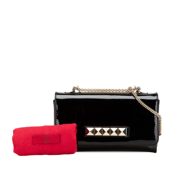 ヴァレンティノ ロックスタッズ チェーン ショルダーバッグ ブラック エナメル レディース VALENTINO 【中古】